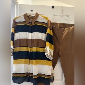 Multi-colored pant set.